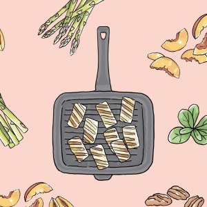 Zomerse salade met halloumi & gegrilde perzik