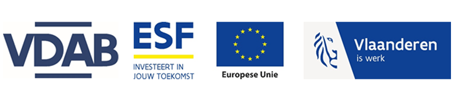 Logo's van VDAB, ESF, Europese Unie en Vlaanderen